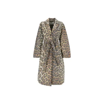 GANNI Leopard Crispy Shell Belted Coat