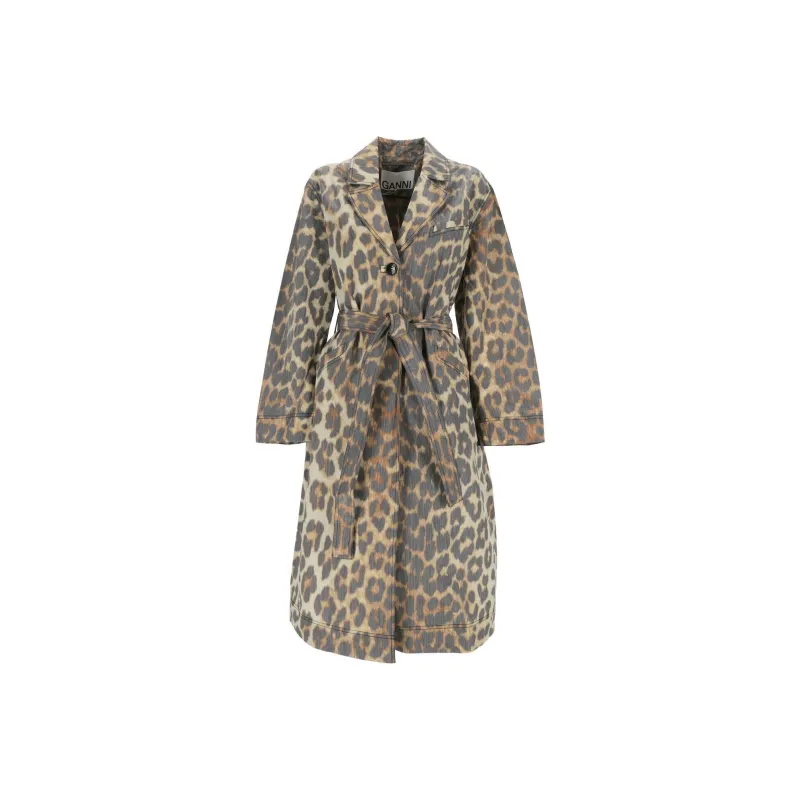 GANNI Leopard Crispy Shell Belted Coat-0