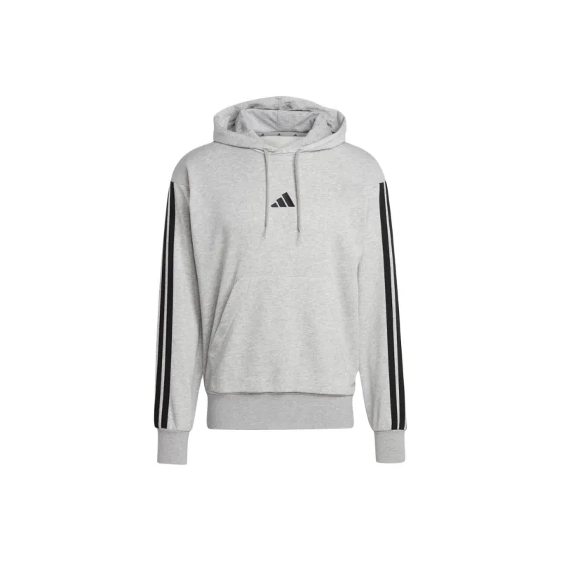Adidas ESSENTIALS3 Stripes French Terry Hoodie Sweatshirt Unisex Medium Gray Mixed Color/Black-0