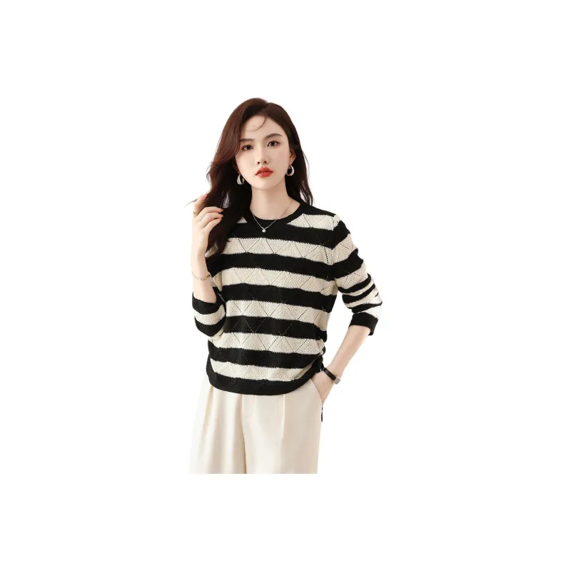 X MOOM Knitwear Women's Black White Stripes-0