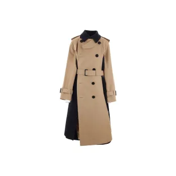 Sacai Gabardine X Wool Melton Coat 'Beige/Navy'