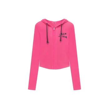 CHUU Knitted Fabric Short Coat Women's Light Gray/Pink