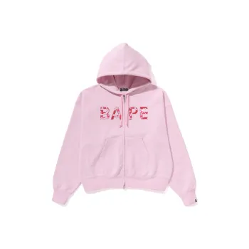 Bape Women's Abc Camo Crystal Logo Wide Zip Hoodie Pink