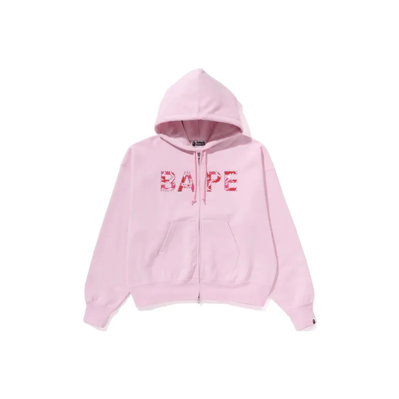 Bape Women's Abc Camo Crystal Logo Wide Zip Hoodie Pink-4