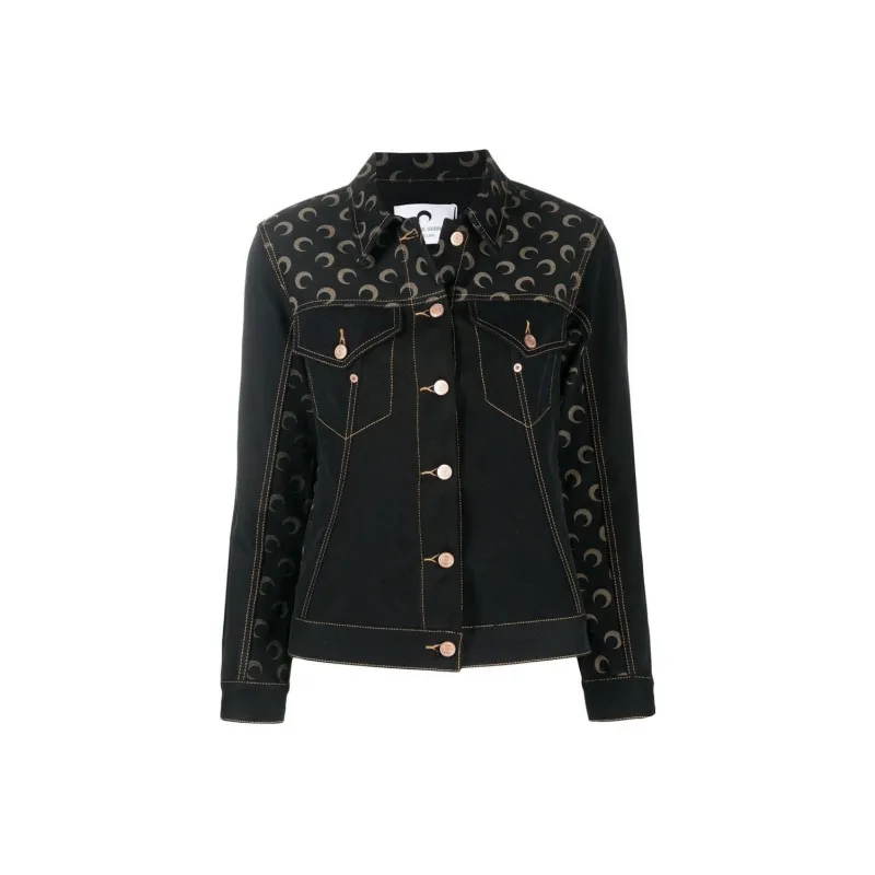 Marine Serre Moon Denim Semi Fitted Jacket 'Black'-0