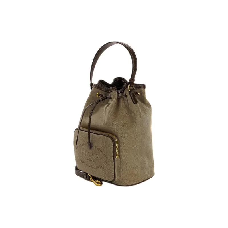 PRADA Cotton Bucket Bag, One Shoulder Handbag Women's Brown-1