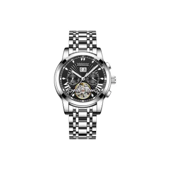 POEDAGAR Automatic Mechanical Movement Stainless Steel Watchband Watch Men's Watches Black Dial
