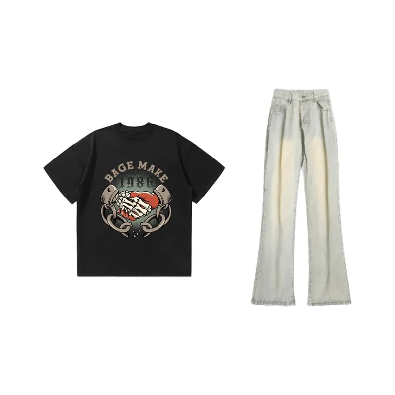 BAGE Casual Sportswear Unisex White Black Jeans-16