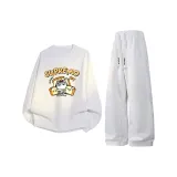 White Crew Neck Sweatshirt+Light Heather Gray Pants
