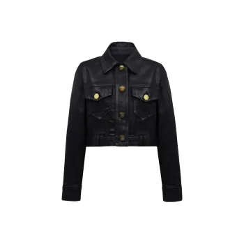 BALMAIN Cropped Coated denim Jacket