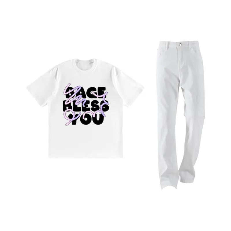 BAGE Casual Sportswear Unisex White Black Jeans-4