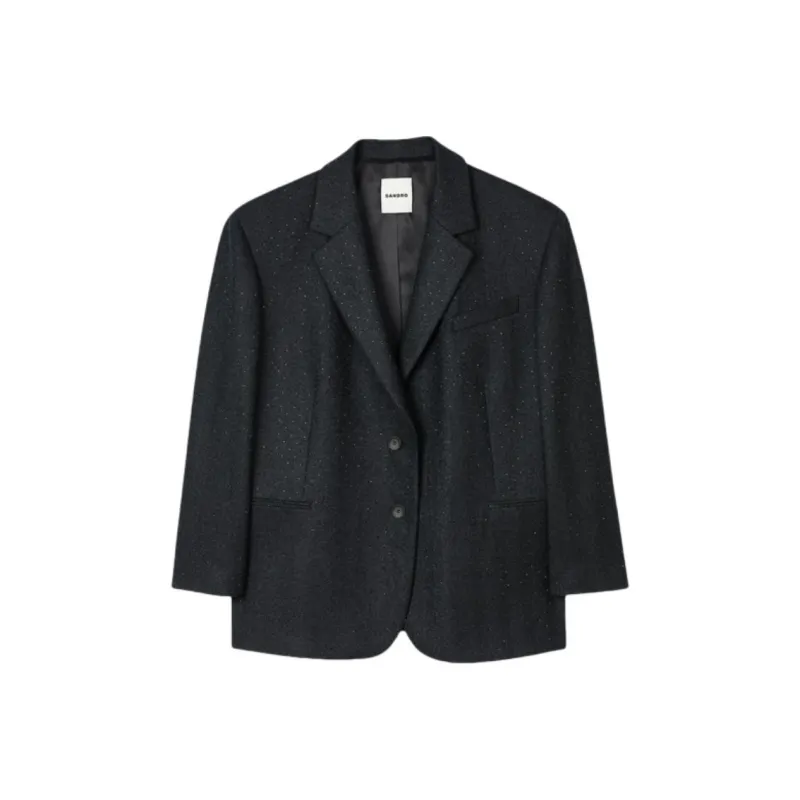 Sandro Herringbone Rhinestone-embellished Blazer-0