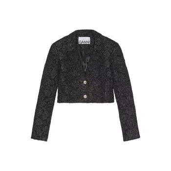 GANNI Stretch Jacquard Cropped Blazer 'Black'