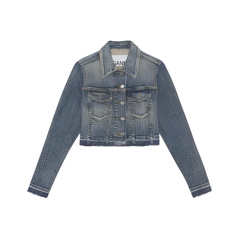 GANNI Tint Edge Denim Cropped Jacket 'Wash'-0