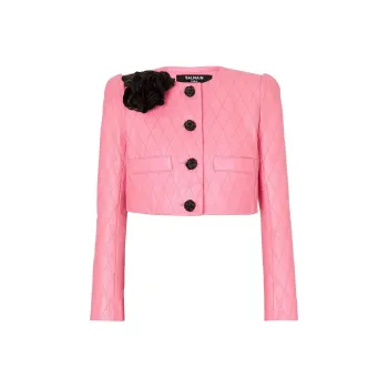 BALMAIN SS24 Leather Jacket Women's Pink