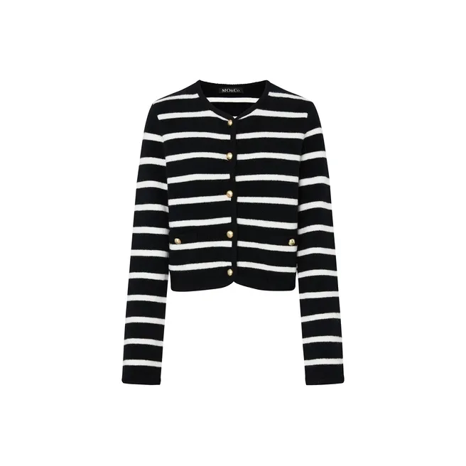MO&CO Velvet Jackets Women's Black White Stripes-0