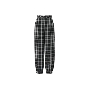SOON FLOWER Casual Pants Women's Black White Plaid