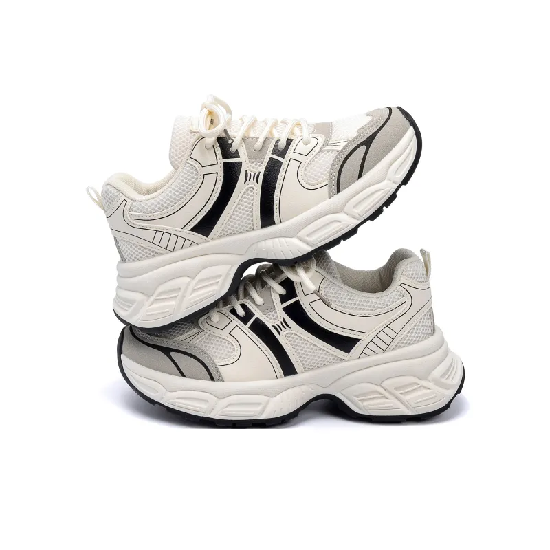 HUANQIU Breathable Coverage Height Increase Low Top Chunky Sneakers Women's White Black-2