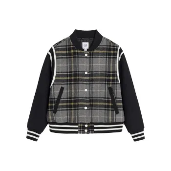 GAP Baseball Jacket Women's Gray Plaid