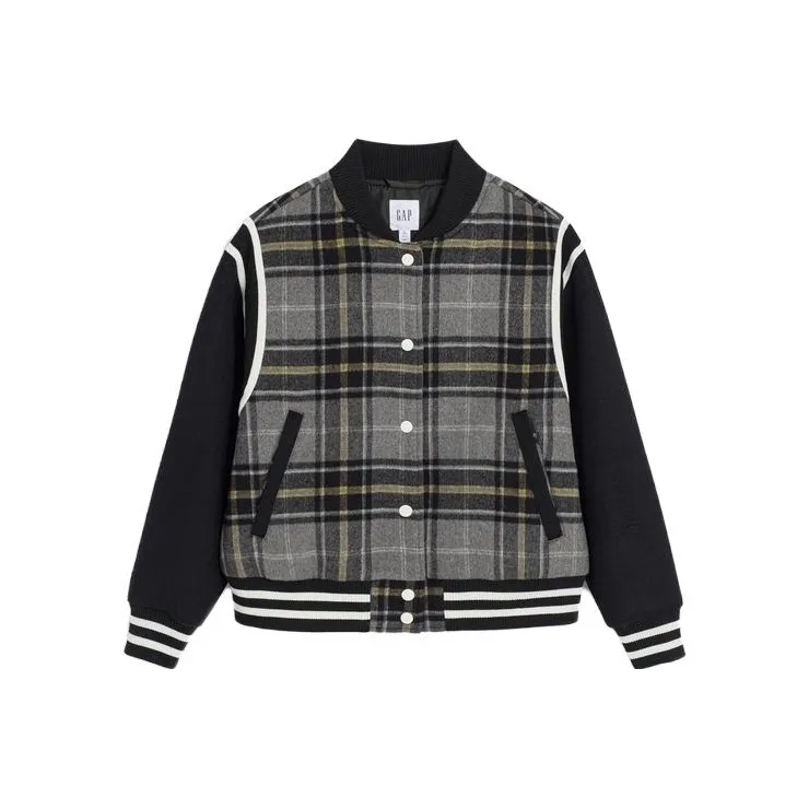 GAP Baseball Jacket Women's Gray Plaid-0