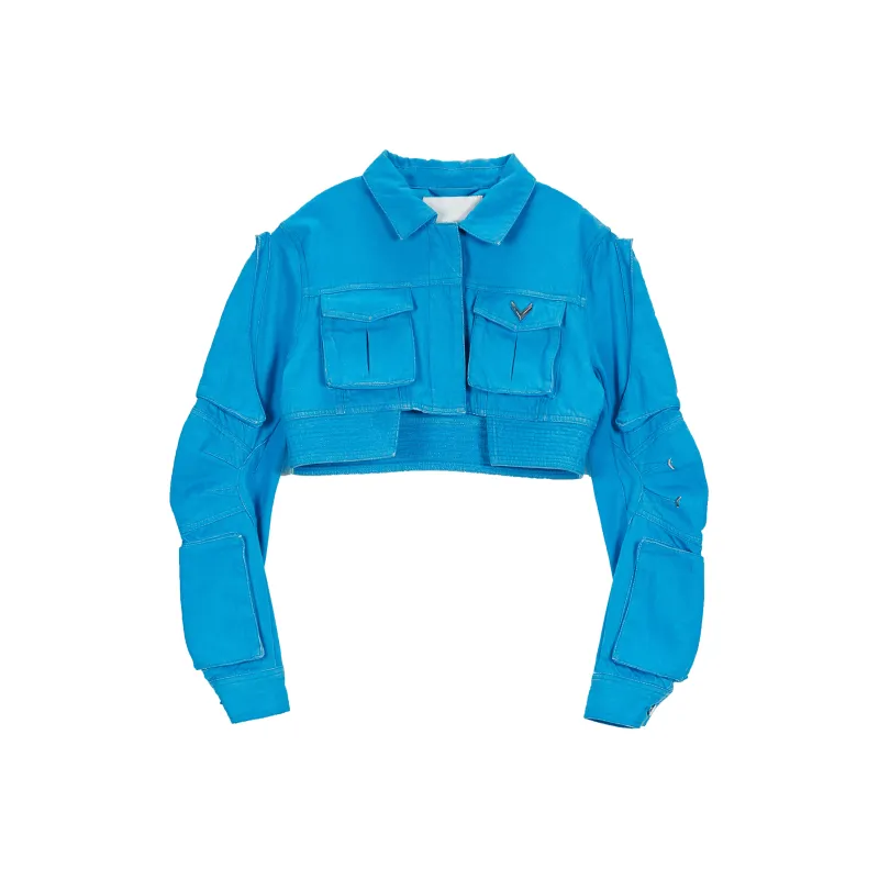 VANN VALRENCÉ Cropped Coats Women's Denim Blue-0