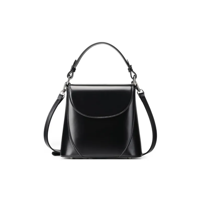 PESASRIE Cow Leather One Shoulder Handbag Women's Brown/Black/White-4