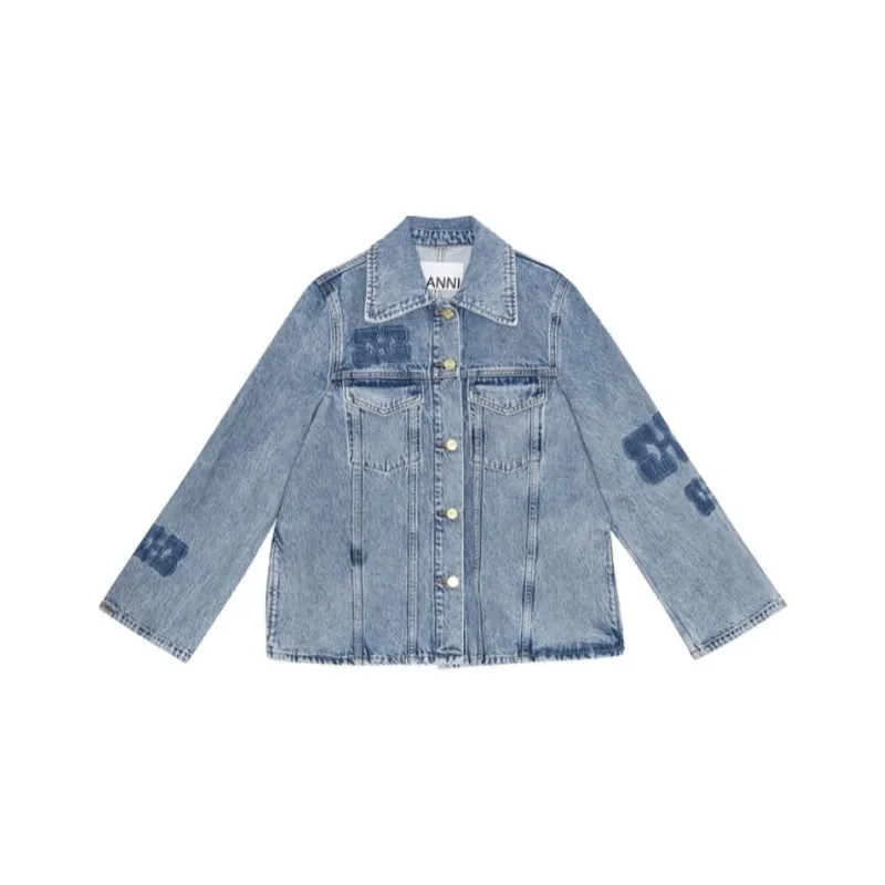 GANNI SS24 Denim Jacket Women's Medium Blue Gray-0