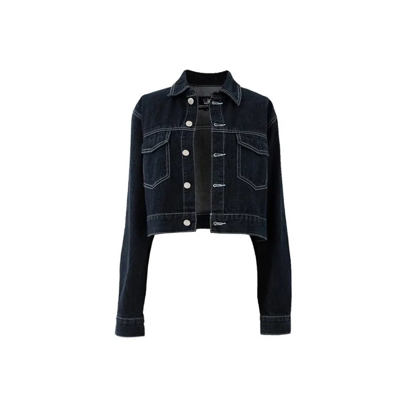SOON FLOWER Cropped Coats Women's Ink Blue-0