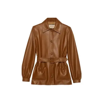 GUCCI SS23 Leather Jacket Women's Dark Brown