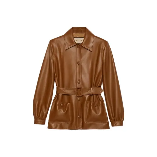 GUCCI SS23 Leather Jacket Women's Dark Brown