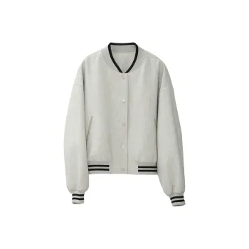 Fstudio Cropped Baseball Jacket Coat Women's Gray