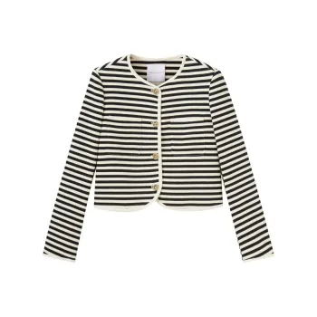 SHUIYUNJIAN Cropped Coat Women's Sapphire Black Stripes