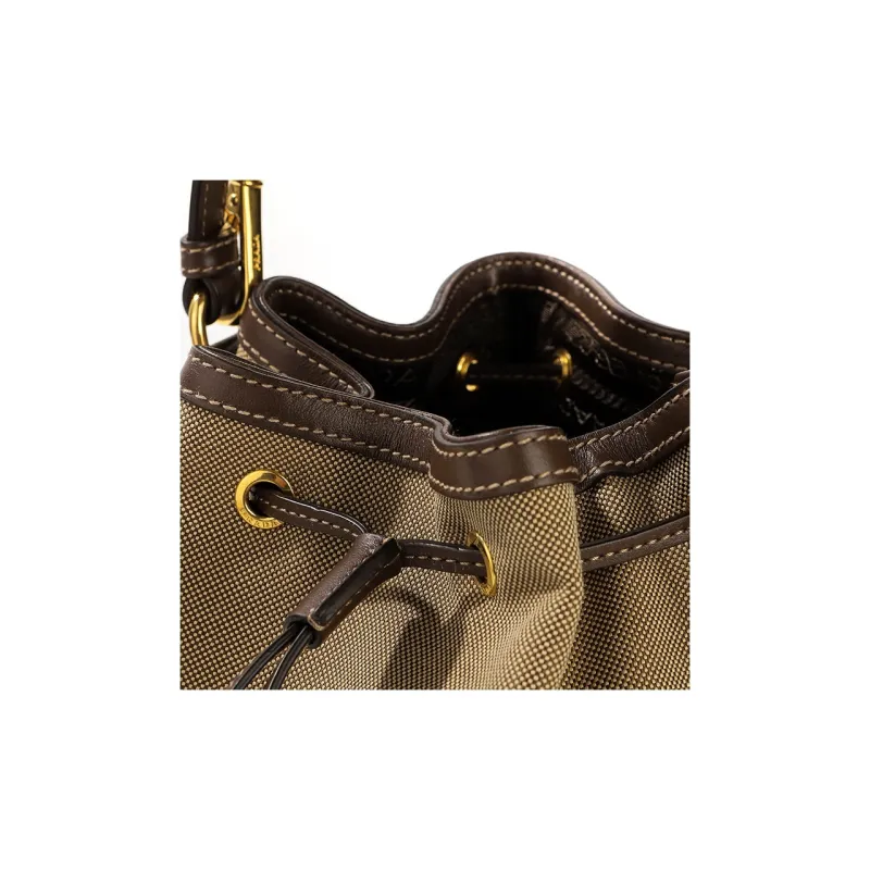 PRADA Cotton Bucket Bag, One Shoulder Handbag Women's Brown-9
