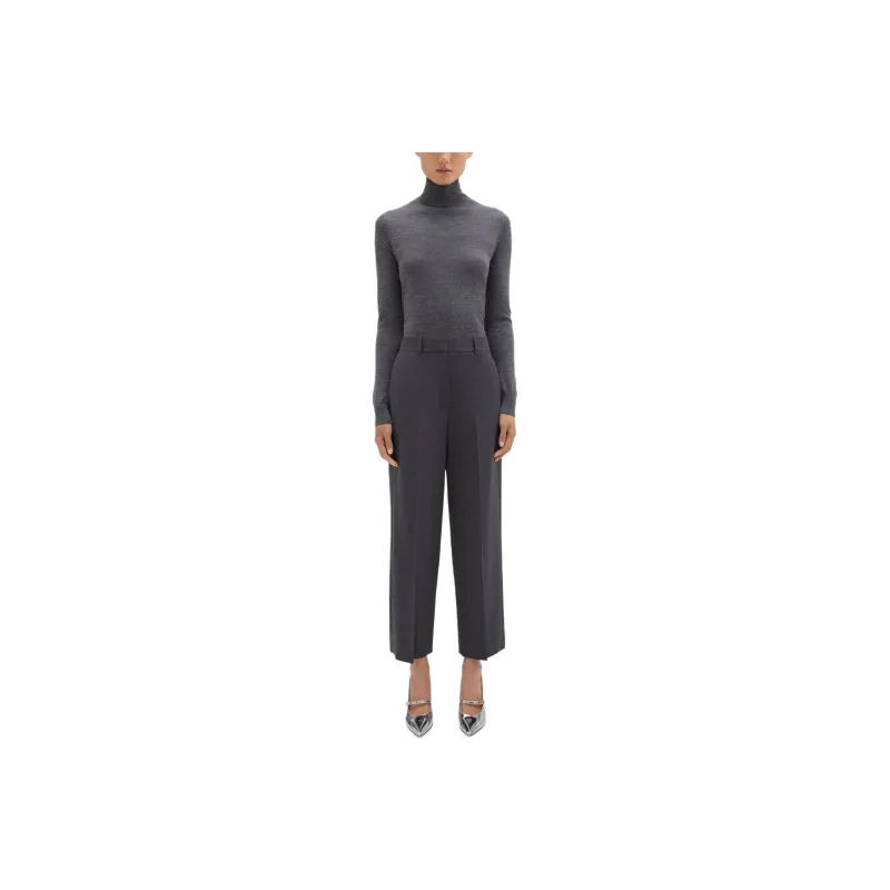 THEORY High-Waist Straight-Leg Pant In Good Wool Casual Pants Women's Charcoal Gray-0