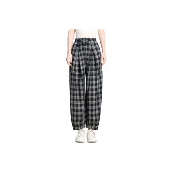 FENHONGMALI Casual Pants Women's Black White Plaid