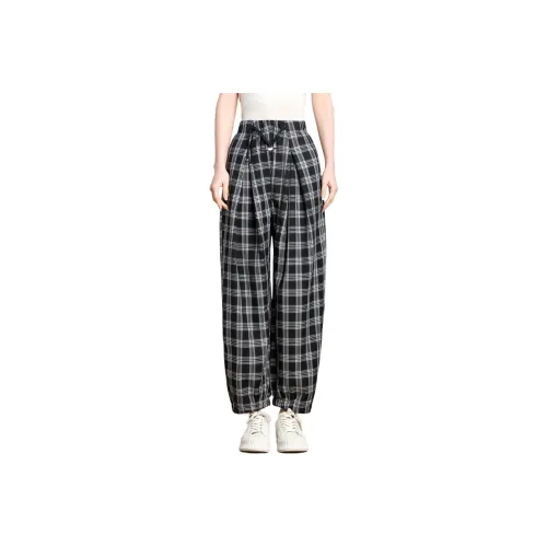 FENHONGMALI Casual Pants Women's Black White Plaid