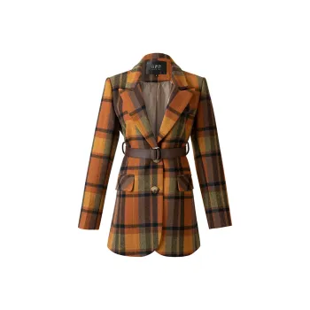 LOUISY AO Coats Women's Coffee Brown Plaid