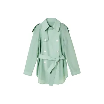 OVV Trench Coats Women's Gray Green Solid Color 06
