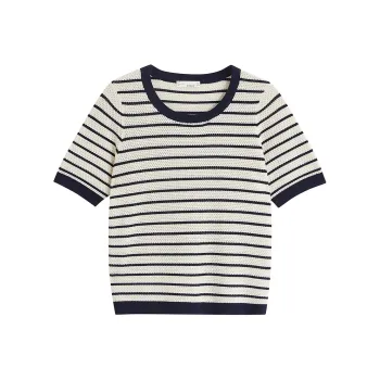 Inman Knitwear Women's Dark Royal Blue Apricot Strip