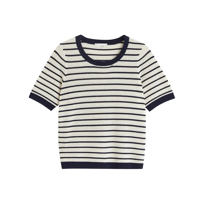 Inman Knitwear Women's Dark Royal Blue Apricot Strip-0