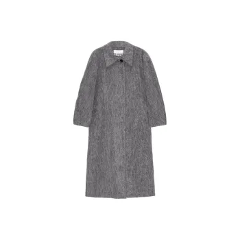 GANNI Fluffy Wool Curved Sleeves Coat Women's Gray