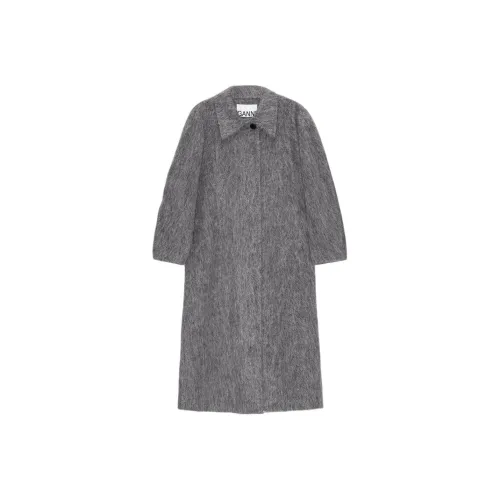 GANNI Fluffy Wool Curved Sleeves Coat Women's Gray