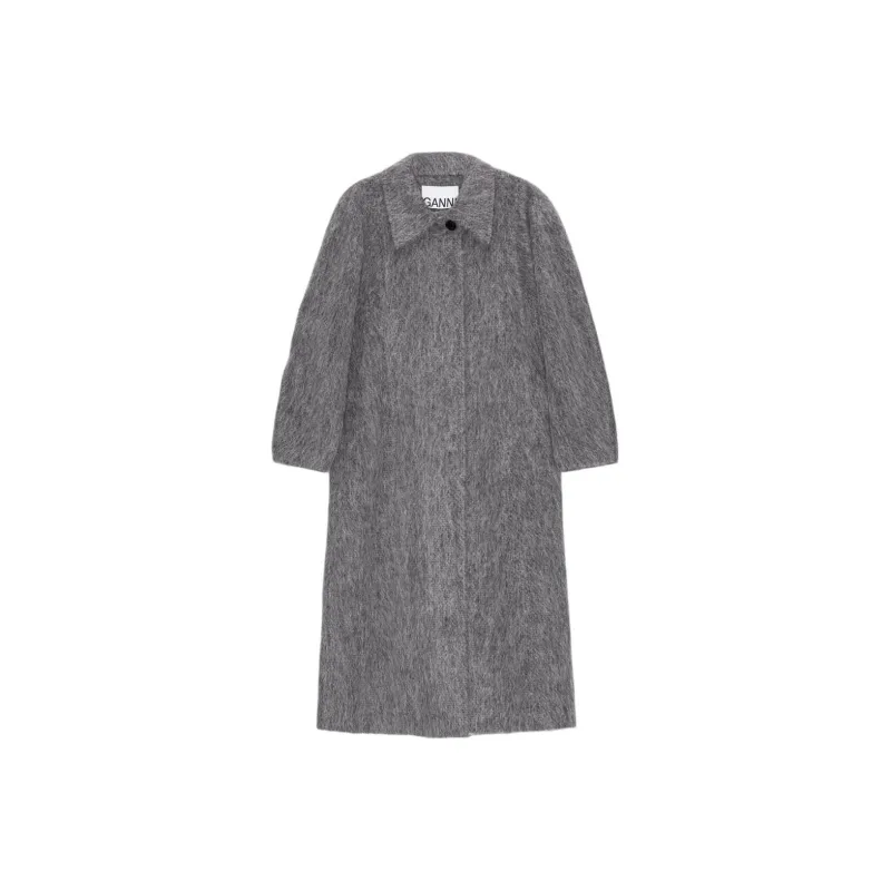 GANNI Fluffy Wool Curved Sleeves Coat Women's Gray-0
