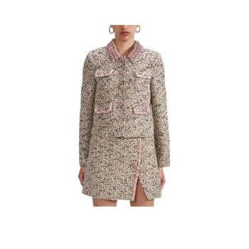 Self portrait Cropped Coats Women's Gray Pink