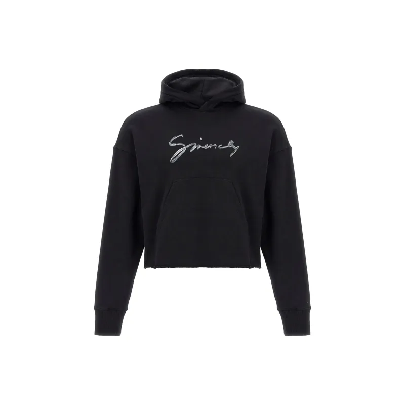 Givenchy Raw Cut Hem Cropped Hoodie-0