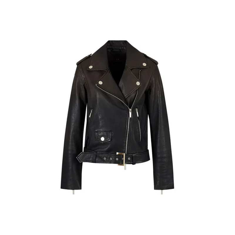ARMANI EXCHANGE Leather Jackets Women's Washed Black-0