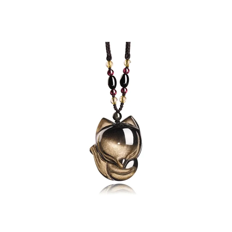 EADDA JEWELRY Natural Obsidian Necklaces Unisex-7