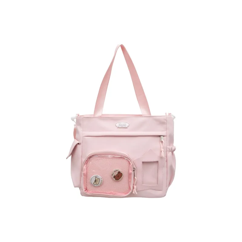 OUZIHUANG Nylon With PVC Shoulder Bag Unisex Black/Pink/Yellow/White/Blue-3