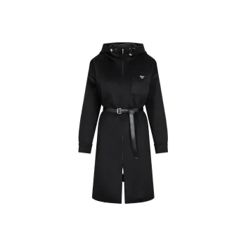 PRADA Logo Plaque Zipped Hooded Coat