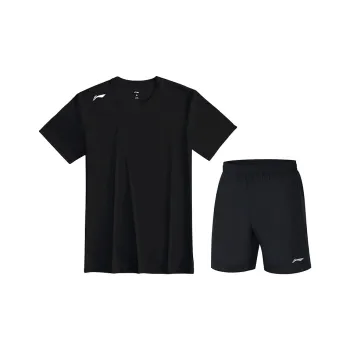 LiNing Casual Sportswear Men's Black Short Sleeved Shirt+Black Shorts